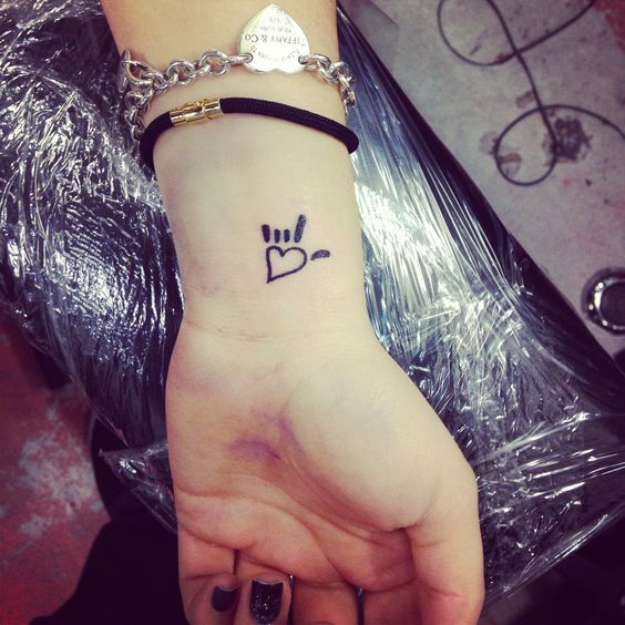 I Love You Sign Tattoo On Left Wrist