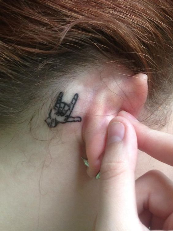I Love You Symbol Tattoo Behind The Ear