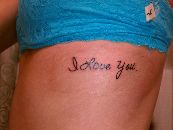 I Love You Tattoo On Girl Side Rib