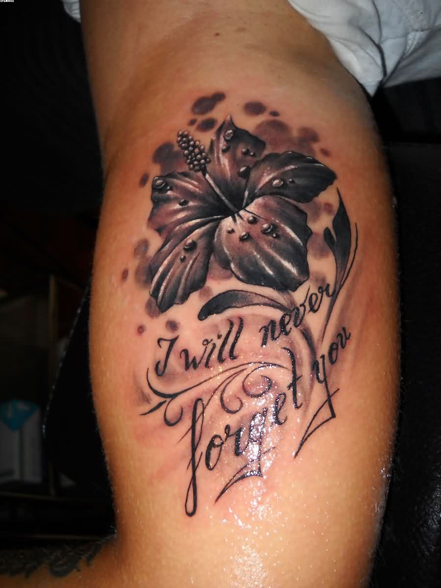 I Will Never Forget You Lily Flower Tattoo On Bicep