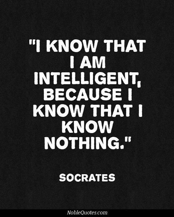 I know that i am intelligent because i know that i know nothing. Socrates