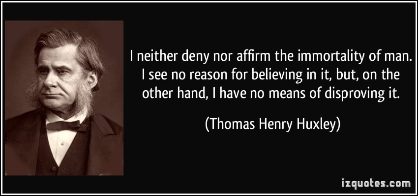I neither deny nor affirm the immortality of man. I see no reason for believing in it, but, on the other hand, I have no means of disproving it. Thomas Henry Huxley
