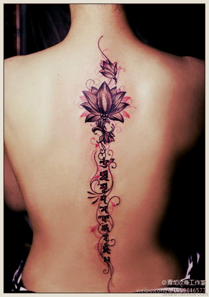 Impressive Lotus Flower Tattoo On Female Back