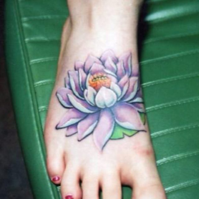 Impressive Lotus Flower Tattoo On Right Foot