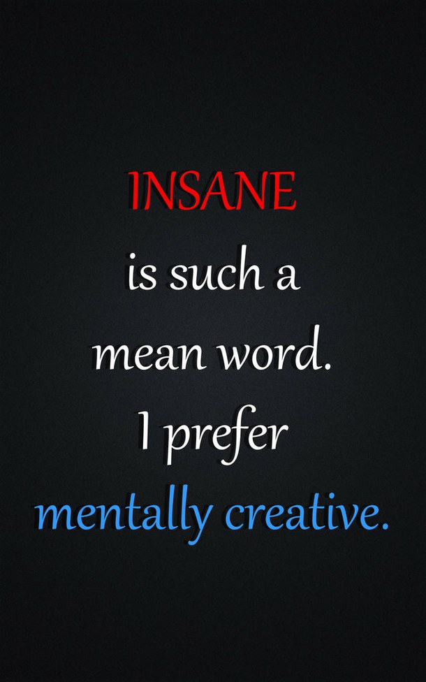Insane is such a mean word. I prefer...mentally creative