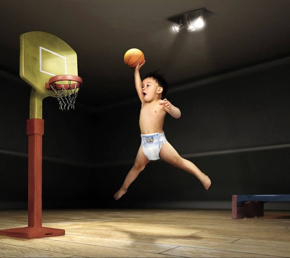 Kid Playing Basketball Funny Picture