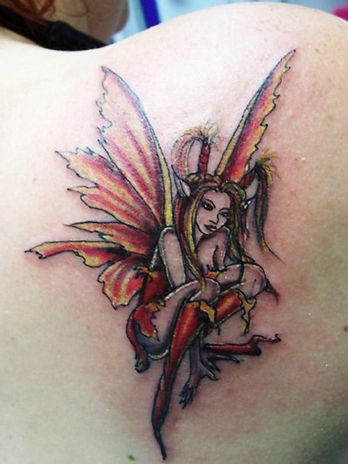 Latest Fairy Tattoo On Girl Left Back Shoulder