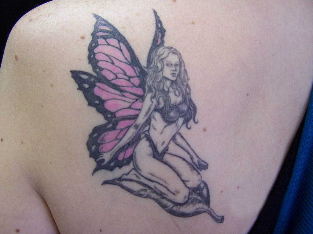 Latest Gothic Fairy Tattoo On Left Back Shoulder