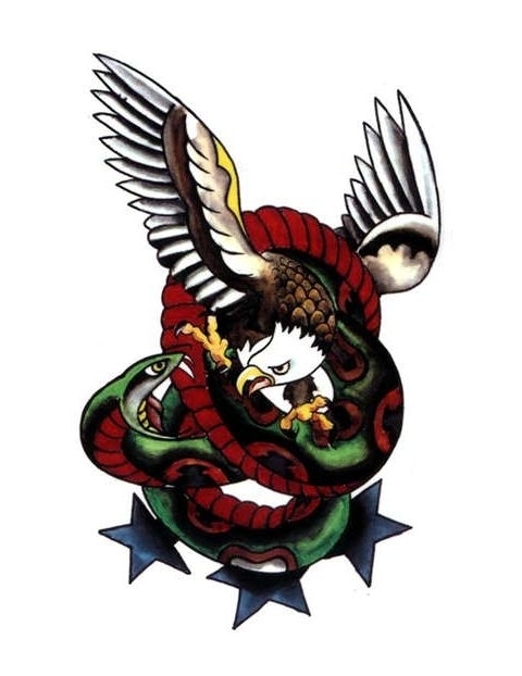 Latest Traditional Eagle With Snake Tattoo Design