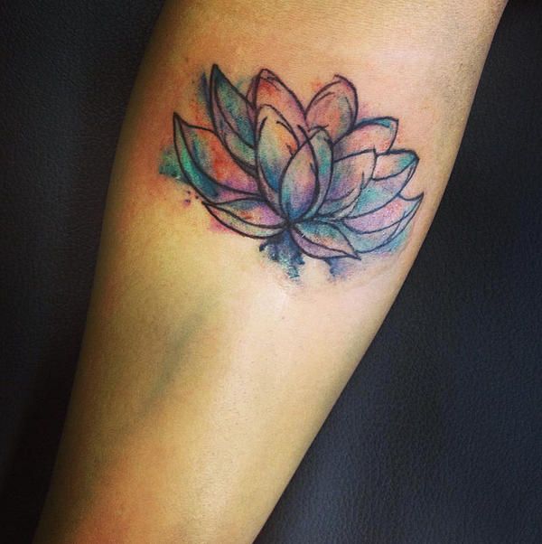 Latest Watercolor Lotus Tattoo Design For Sleeve