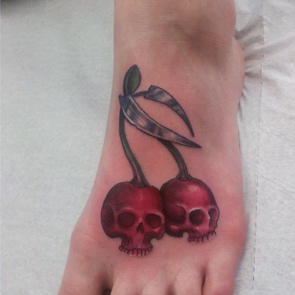 Left Foot Cherry Skull Tattoos