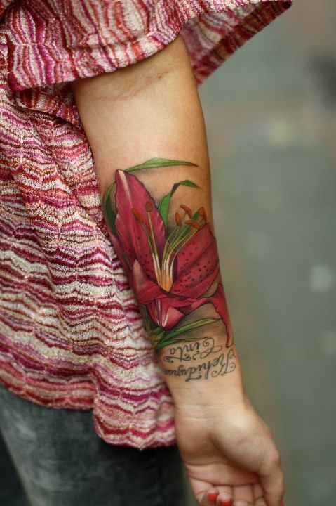 Left Forearm Watercolor Lily Tattoo