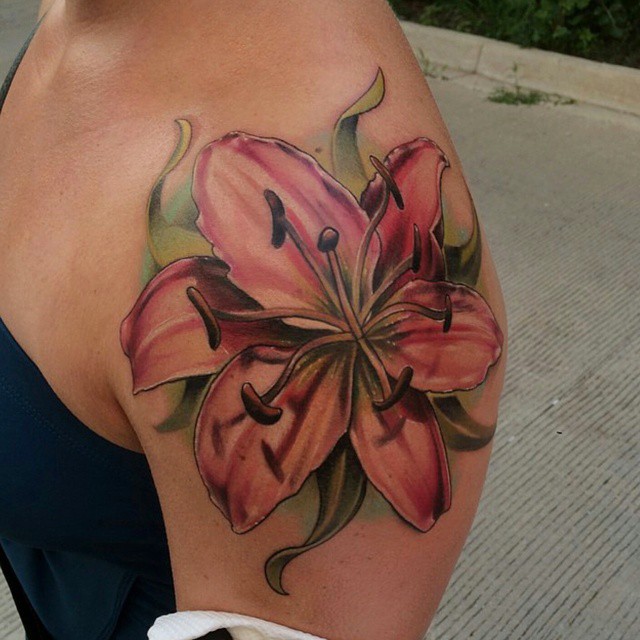 Left Shoulder Lily Flower Tattoo For Girls