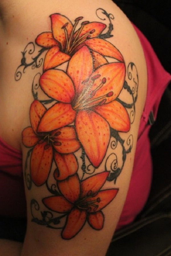 Left Sleeve Lily Flower Tattoo