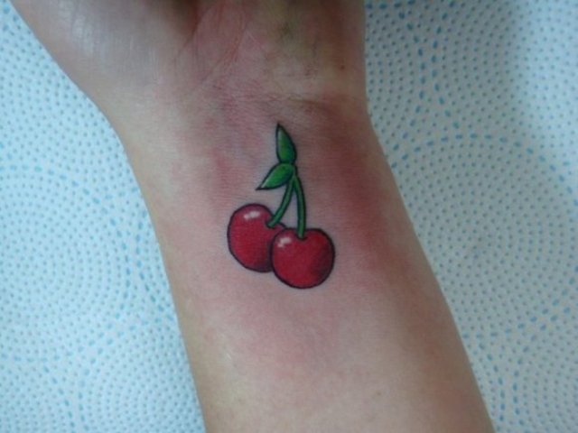 Left Wrist Cherry Tattoo For Girls