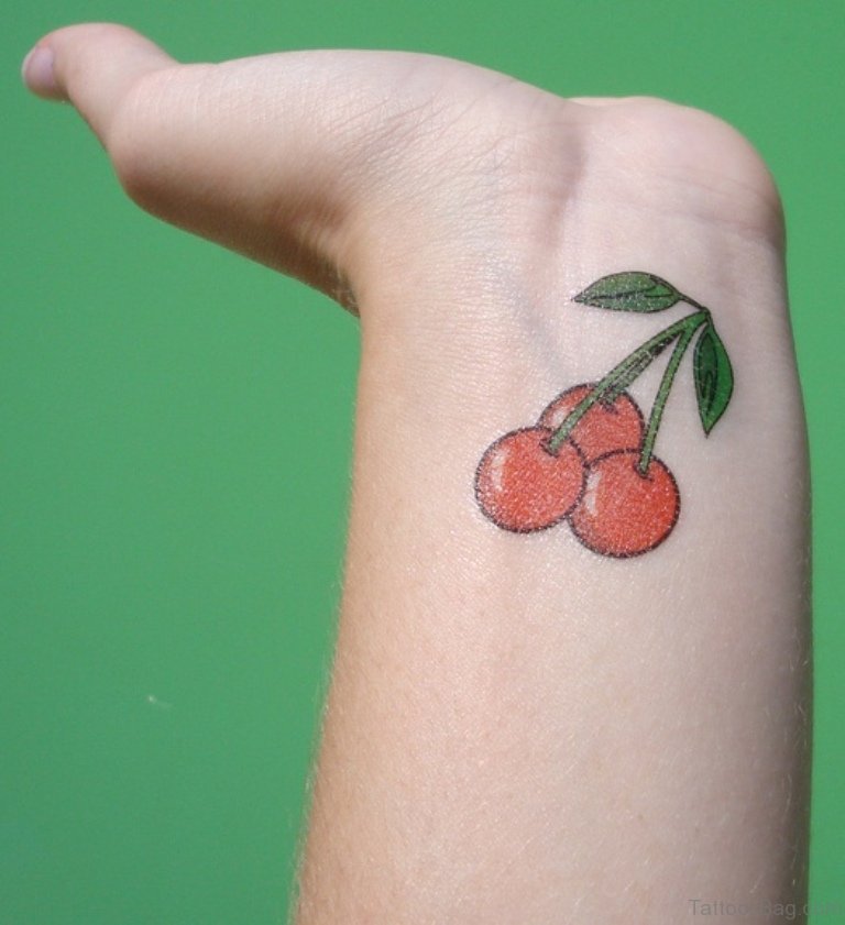 Left Wrist Cute Cherry Tattoo For Girls