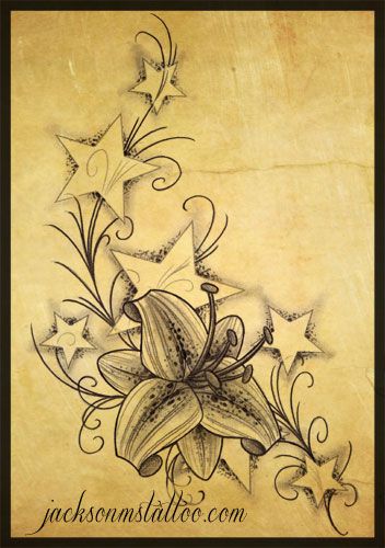Lily Flower With Star Tattoos Design