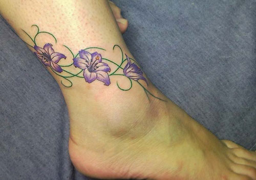 Lily Flowers Tattoos On Ankle For Girls