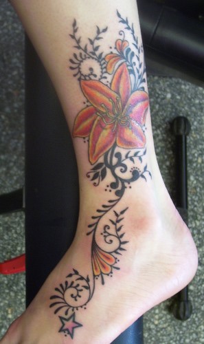 Lily Swirls Ankle Tattoo For Girls