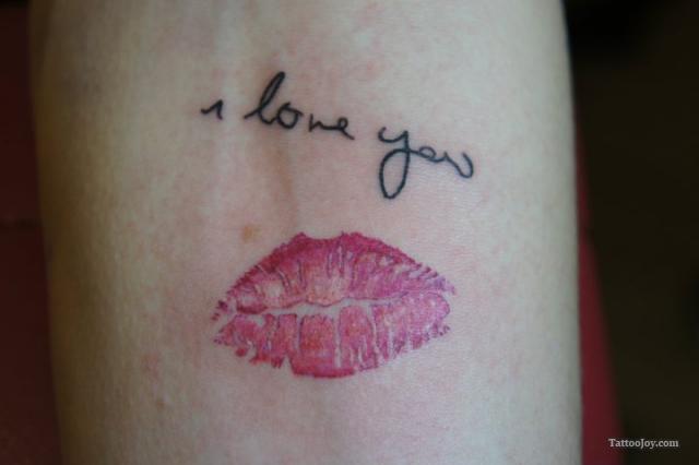 Lip Print And I Love You Tattoo On Wrist