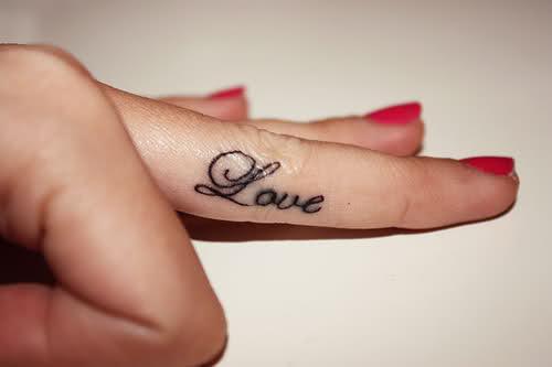 Love Tattoo On Girl Side Finger
