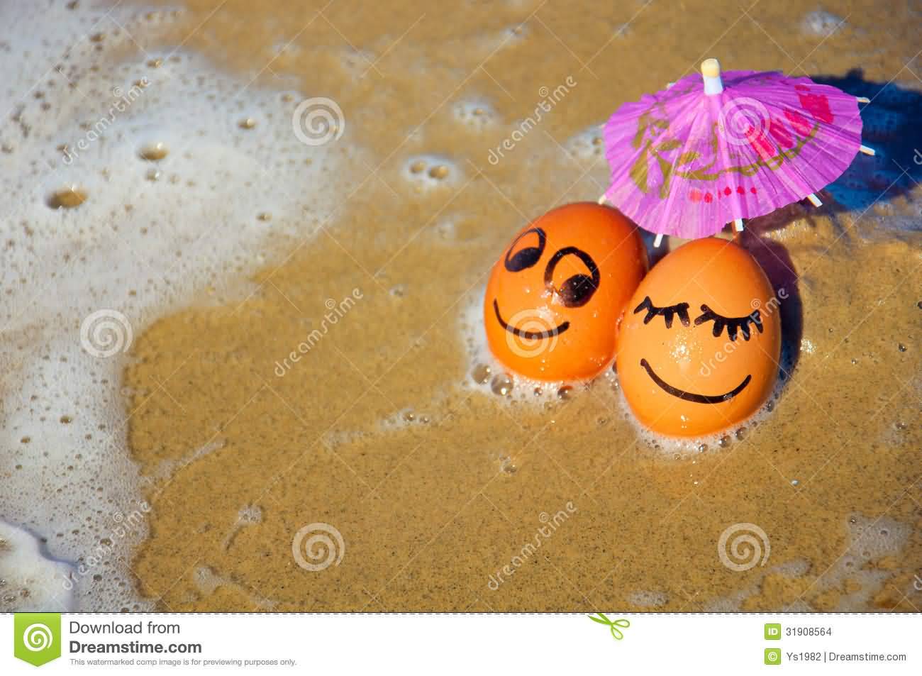 Loving Eggs Under Umbrella On A Beach Funny Picture