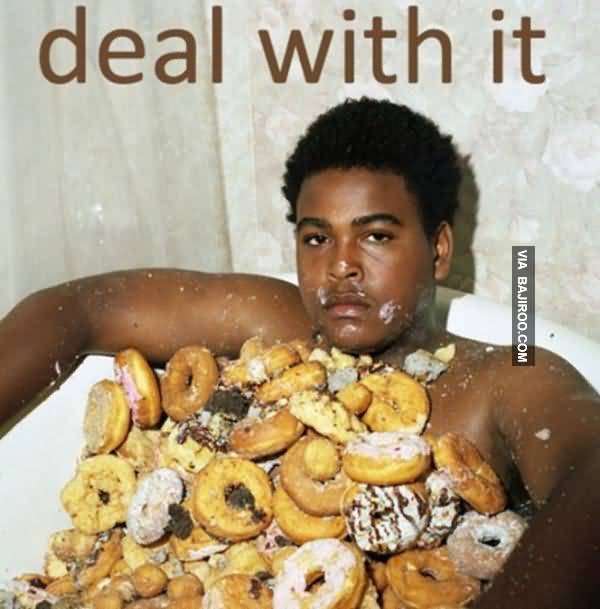 Man Bath With Doughnuts Funny Image