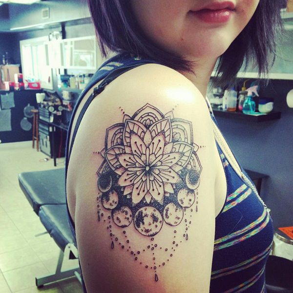 Mandala Lotus Flower Tattoo On Girl Right Upper Arm