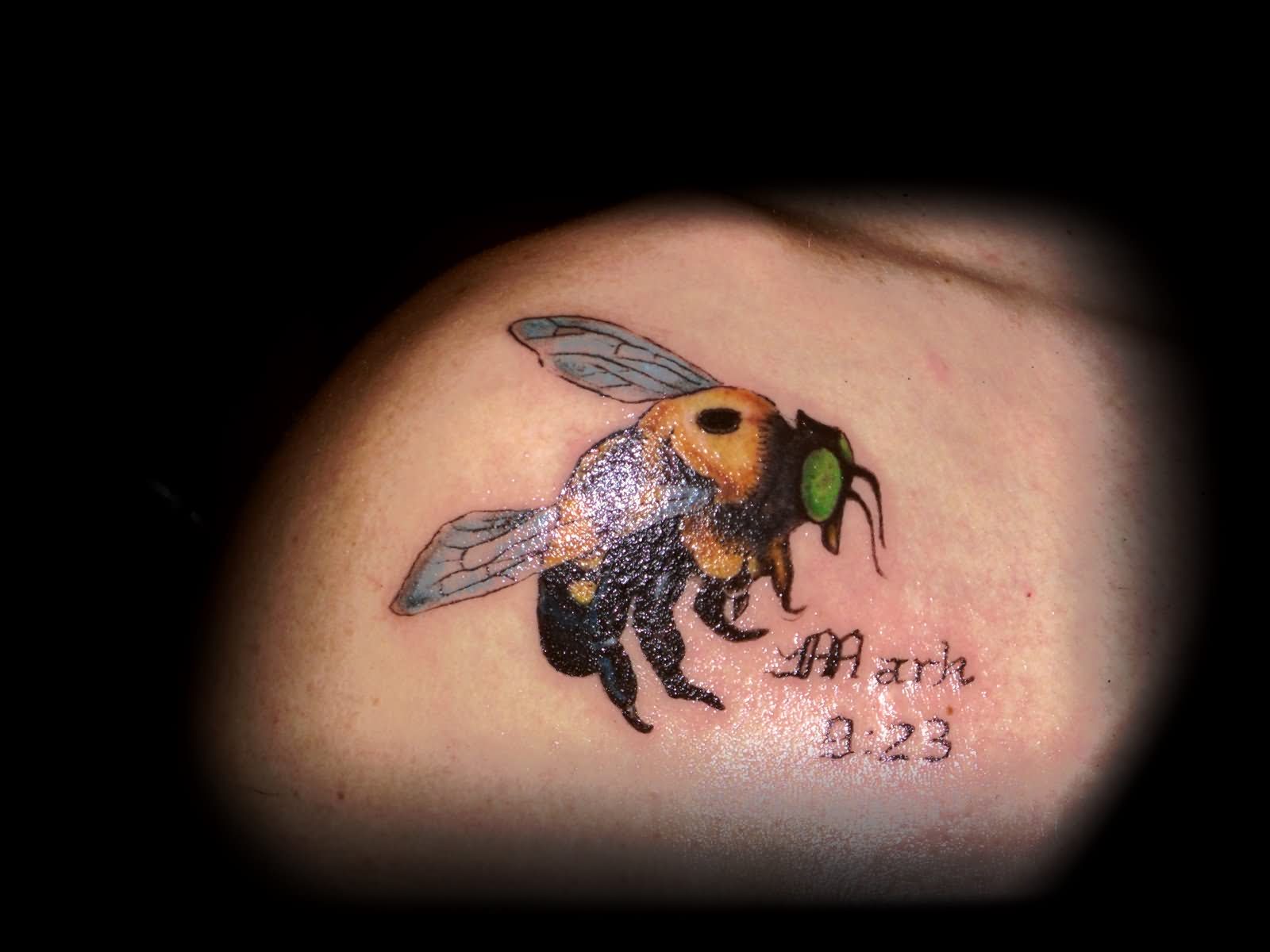 Memorial Bumblebee Tattoo Design For Shoulder
