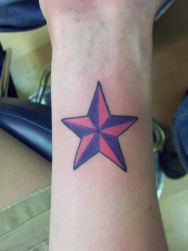 Nautical Star Tattoo On Right Wrist