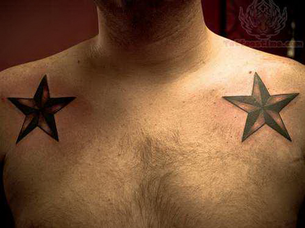 Nautical Star Tattoos On Front Shoulders For Men