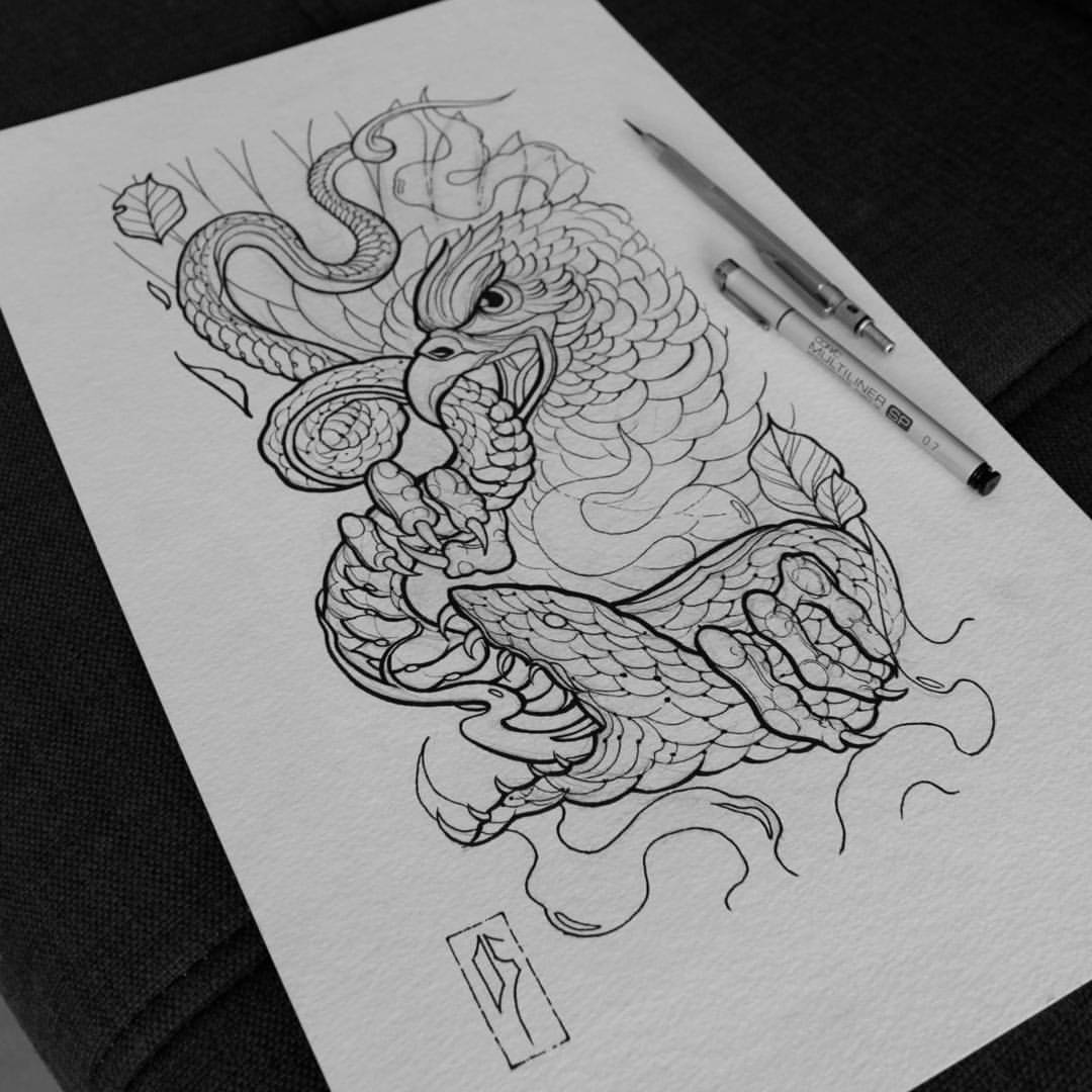 Neo Traditional Eagle With Snake Tattoo Design
