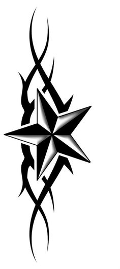 Nice Black Tribal And Nautical Star Tattoo Design