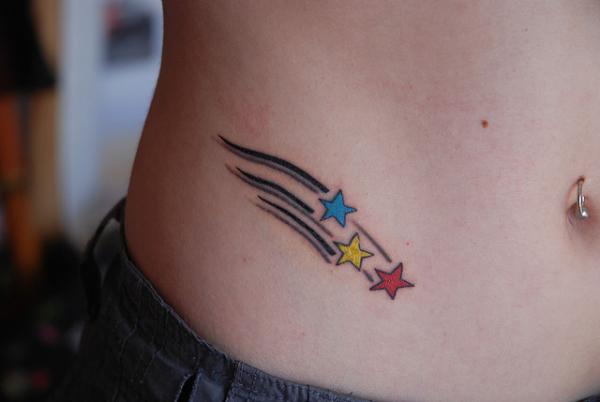 Nice Colored Star Tattoos On Stomach
