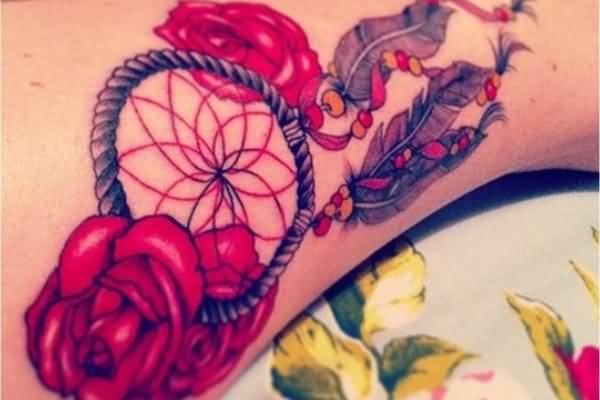 Nice Dreamcatcher With Roses Tattoo