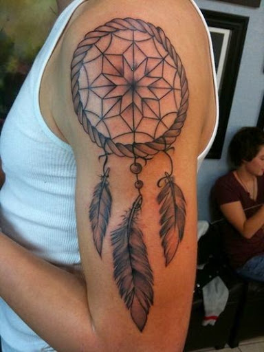 Nice Grey Ink Dreamcatcher Tattoo On Left Half Sleeve