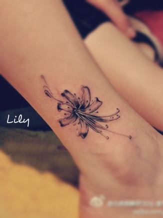 Nice Grey and Black Lily Tattoo On Ankle