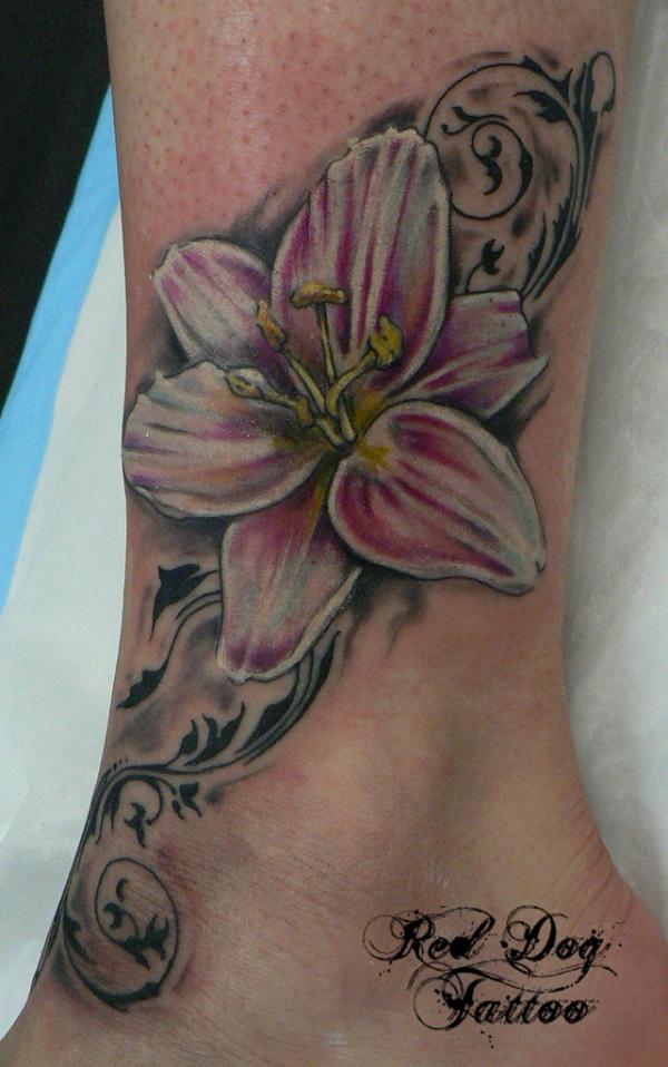 Nice Lily Flower Tattoo On Ankle