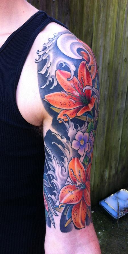 Nice Lily Tattoos On Half Sleeve