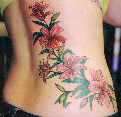 Nice Stargazer Lily Tattoos On Full Back