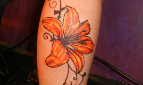 Orange Ink Tiger Lily Tattoo