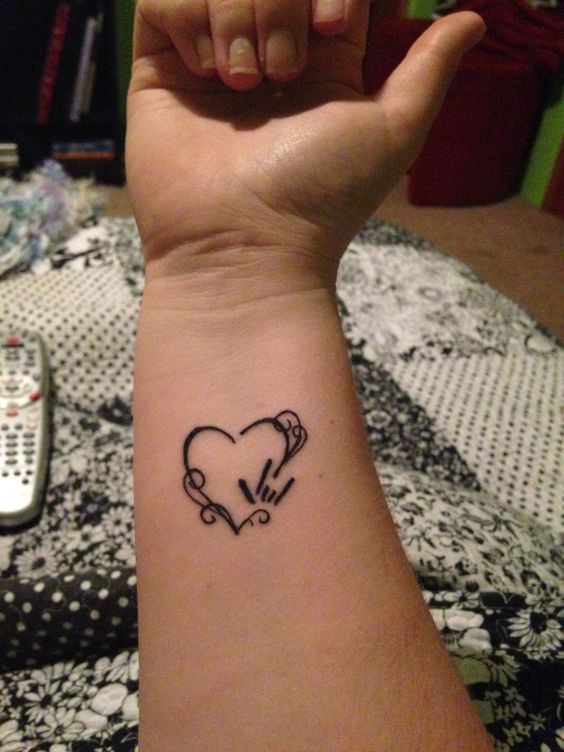 Outline Heart And I Love You Sign Tattoo Image