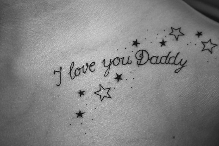 Outline Stars And I Love You Daddy Tattoo On Collar Bone