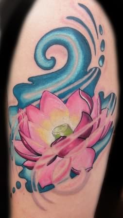 Pink Ink Lotus Flower Tattoo Design For Shoulder