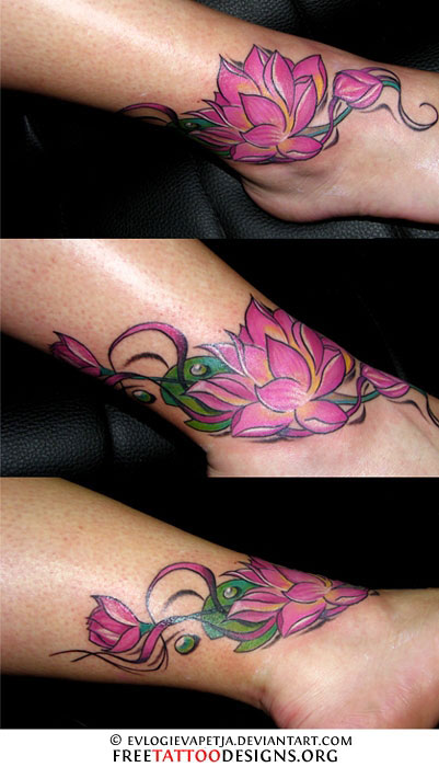 Pink Ink Lotus Flower Tattoo On Ankle