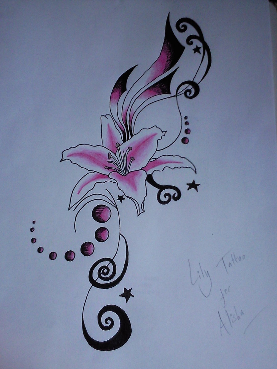 Pink Lily Flower Tattoo Design