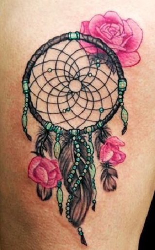 Pink Roses Dreamcatcher Tattoo