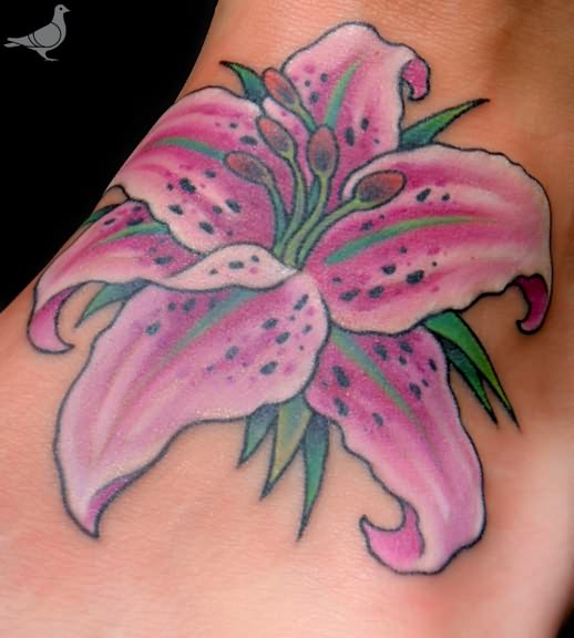 Pink Tiger Lily Tattoo Closeup Image