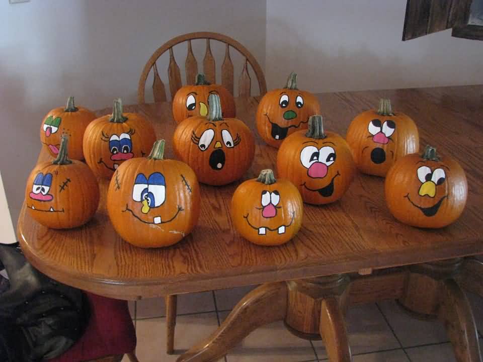 Pumpkins With Funny Faces Photo