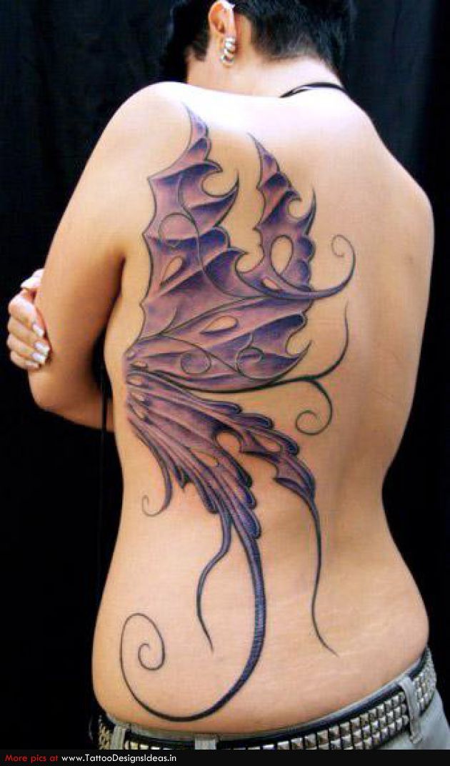 Purple Ink Fairy Wing Tattoo On Full Back